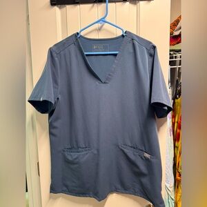 Figs Blue V-Neck Scrub Top Short Sleeves